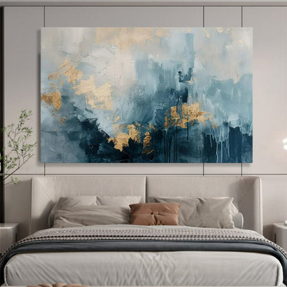“Blue - Gray and Gold Abstract” – Textured Abstract Acrylic Painting CT1755