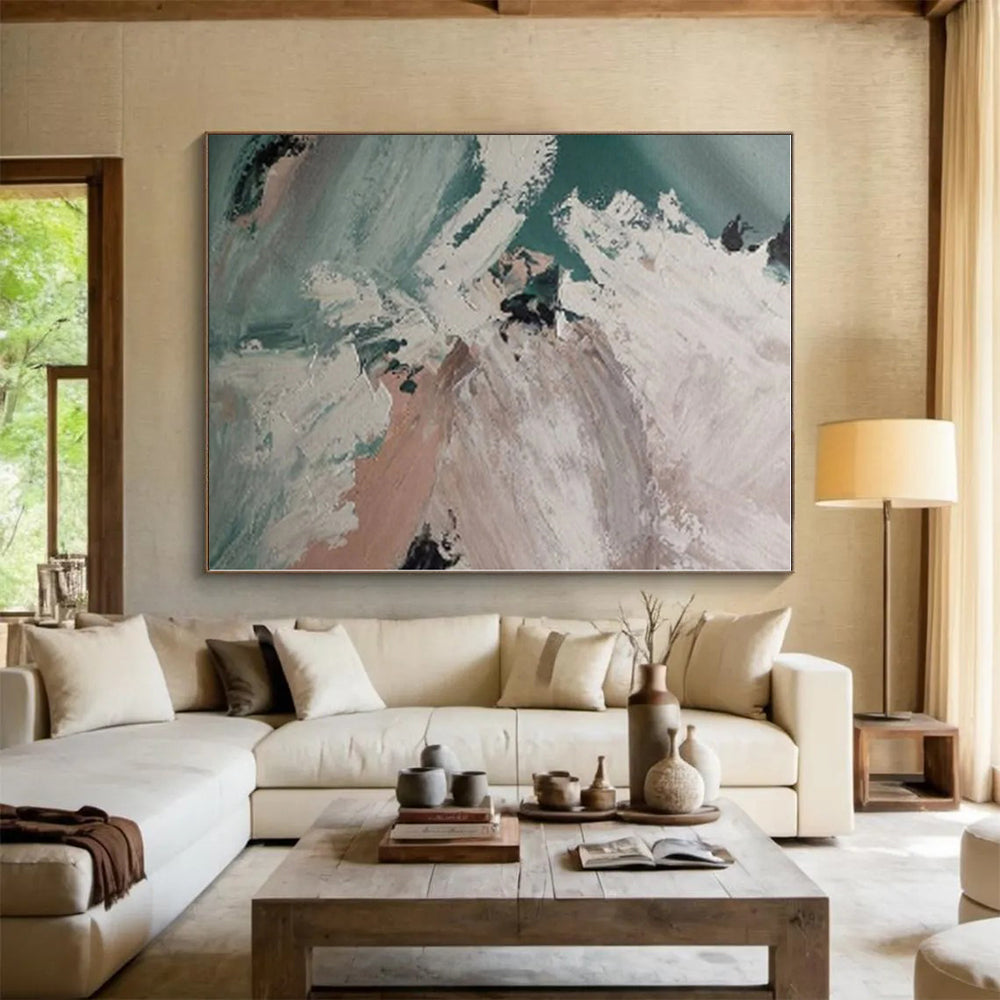 “Teal - White Abstract Fusion”，Abstract Expressionist Acrylic Painting CT0554