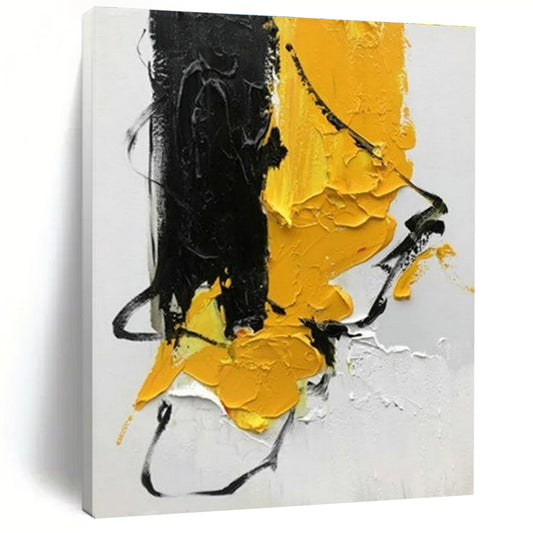 “Black - Yellow - White Textured Composition”，Abstract Textured Art CT0606