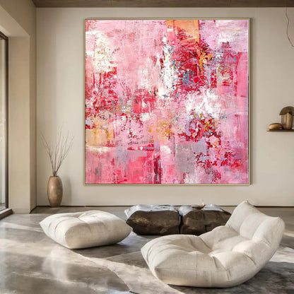 “Pink - Red Abstract Textures” Expressionistic Acrylic Art CT0204