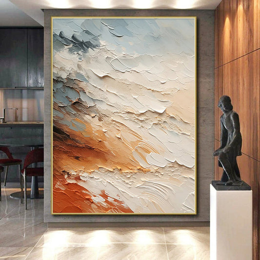 “Earth Tone Textures” - Abstract Painting with Gray, Beige, Orange, Brown CT0080