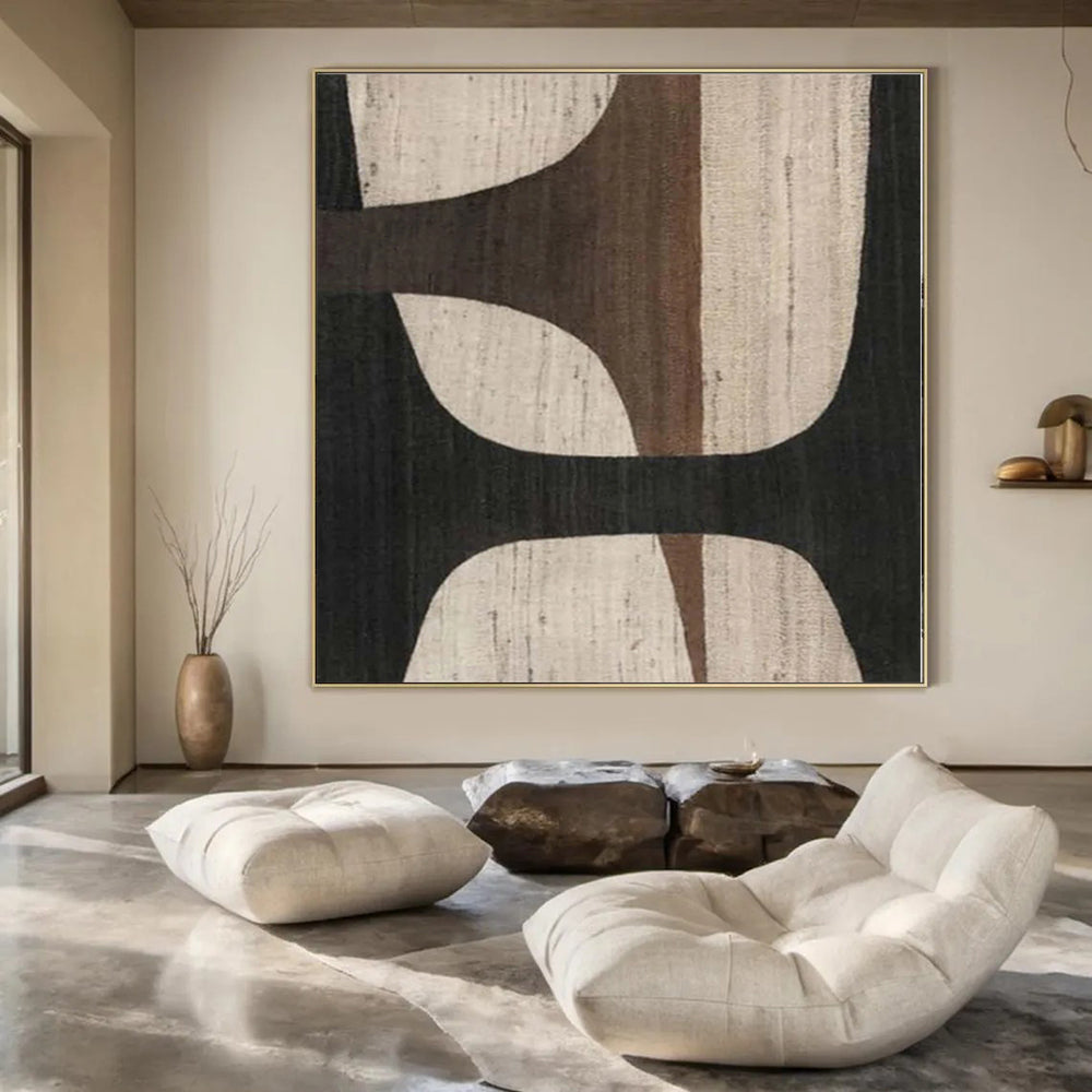 “Beige - Brown - Black Geometric” Acrylic Painting CT0155