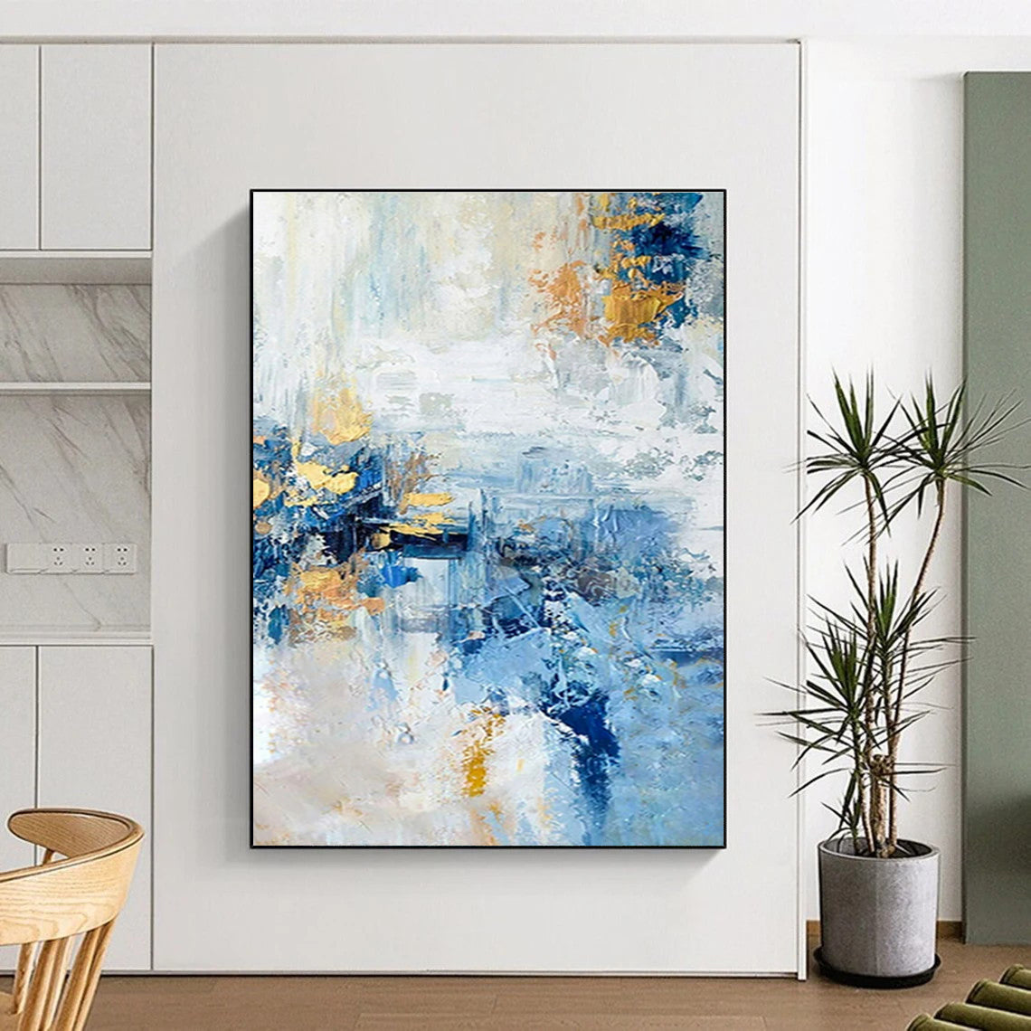 “Blue - Gold Abstract Composition”，Abstract Expressionist Art CT0643