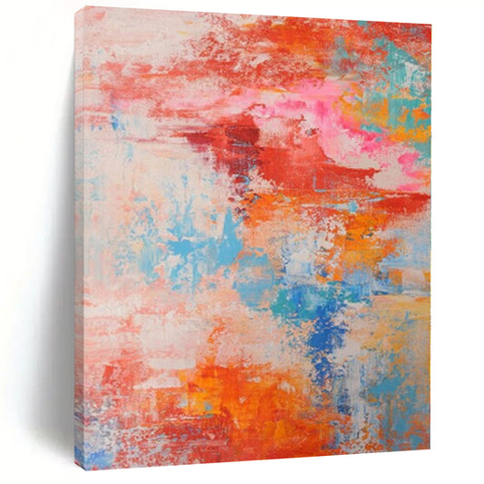 “Vibrant Abstract Chaos” - Abstract Work with Red, Orange, Blue, Pink, White CT0031