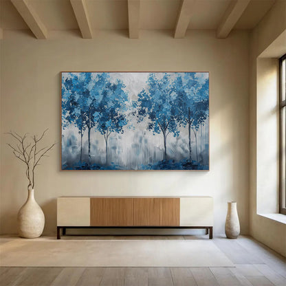 “Blue Trees in a Misty Forest” – Impressionistic Landscape Acrylic Painting CT1758
