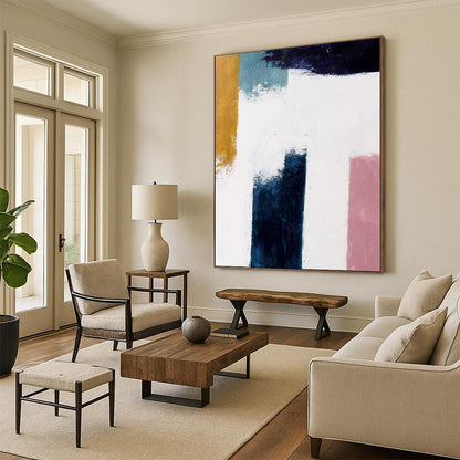 “Color Blocks” - Abstract Work with Yellow, Blue, White, Pink CT0037
