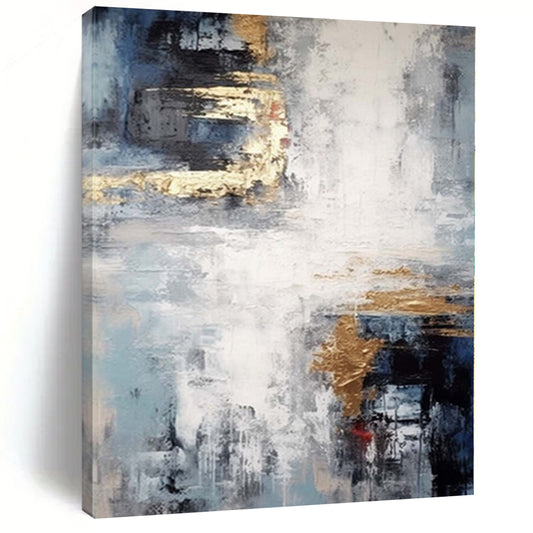 “Blue - Gray - Gold Abstract Mist” Minimalist Acrylic Art CT0237