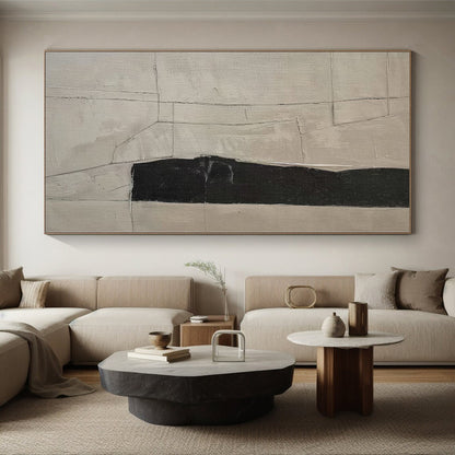 “Beige - Black Geometric Cracks” Abstract Acrylic Art CT0269