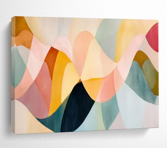 “Pastel Wave Harmony” – Blush, peach, teal, mustard in overlapping, wavy acrylic shapes CT1694
