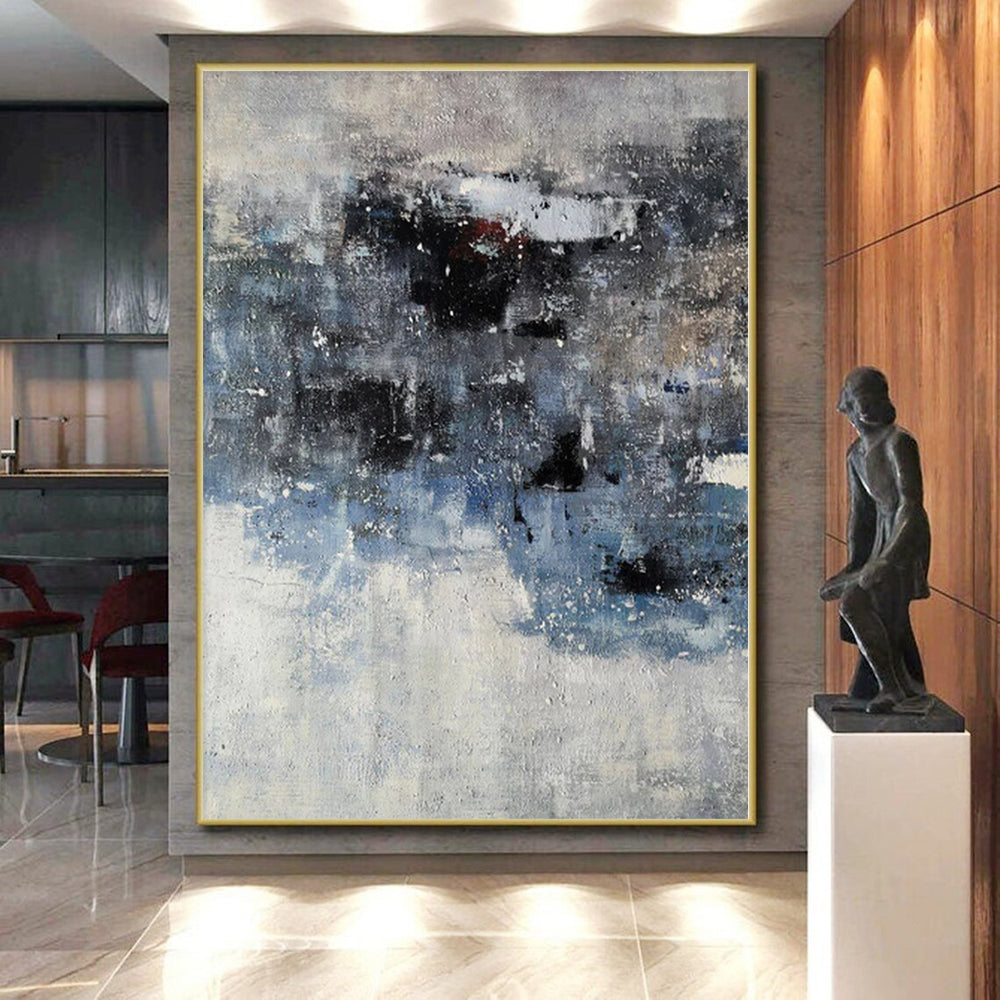 “Muted Blues and Greys Abstract”，Subtle - Toned Abstract Painting CT0359