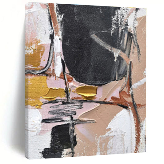“Pink - Gold Abstract Textures”，Abstract Impasto Acrylic Painting CT0560