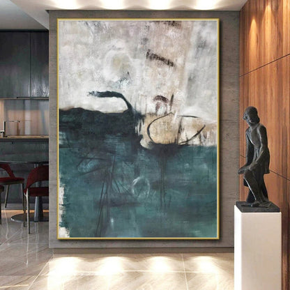 “Teal - Gray Abstract Landscape” Abstract Acrylic Art CT0324