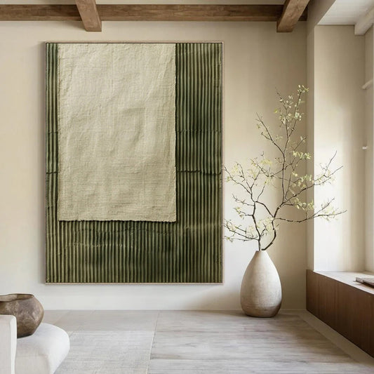 “Beige - Green Textured Contrast” Mixed - Media Art CT0219