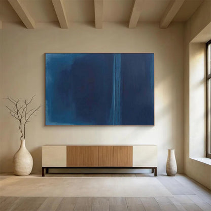 “Deep Blue Divide” - Shades of blue; a stark, vertical line splitting the canvas CT1495