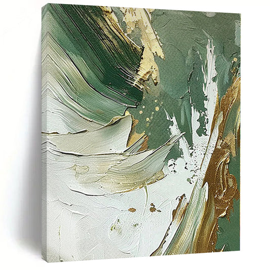 “Emerald & Gold Fusion” - Abstract Art with Green, Gold, White CT0088