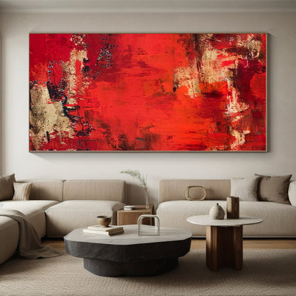“Red - Gold Textured Abstraction” - Abstract Expressionist Art CT0472
