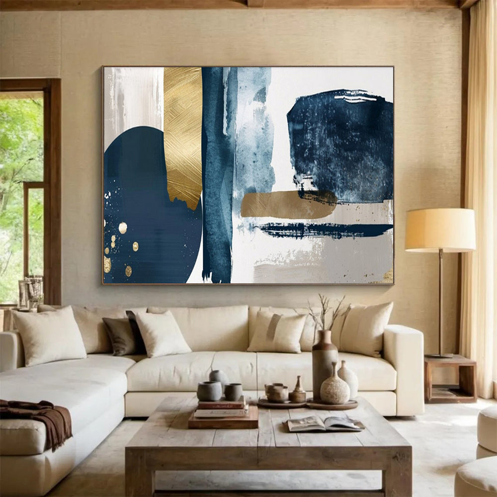 “Blue - Gold Geometric Fusion” – Abstract Acrylic Painting CT1720