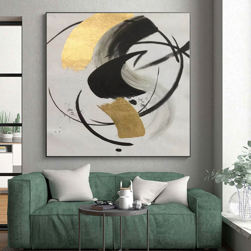 “Ink - Gold Dynamic Swirls” Abstract Acrylic Art CT0293