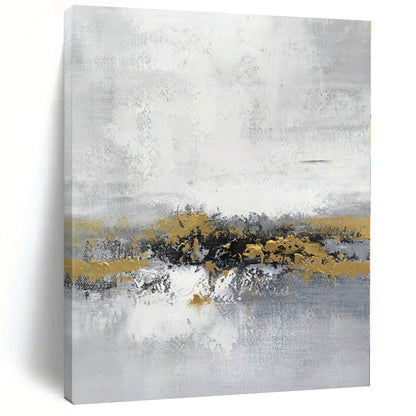 “Grey - White Abstract with Gold Horizons”，Abstract Landscape Painting CT0380