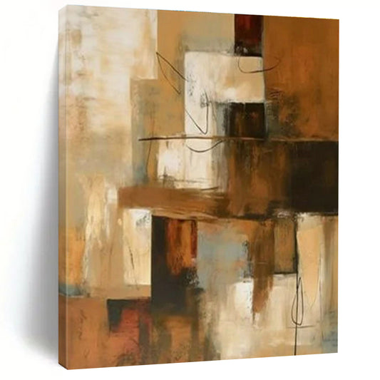 “Brown - Beige Geometric Overlaps”，Constructivist Abstract Art CT0600