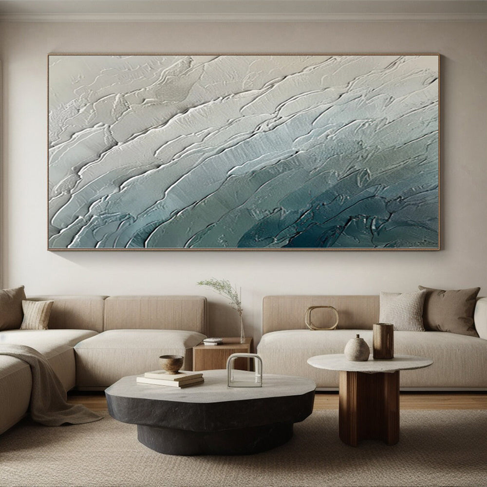 “Textured Sea Layers” - Abstract Acrylic with Shades of Blue, Gray, White CT0084
