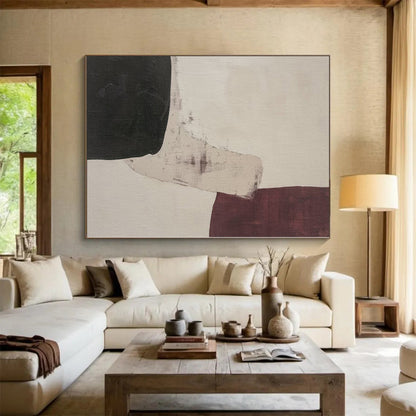 “Beige - Black - Burgundy Shapes” Abstract Acrylic Art CT0265
