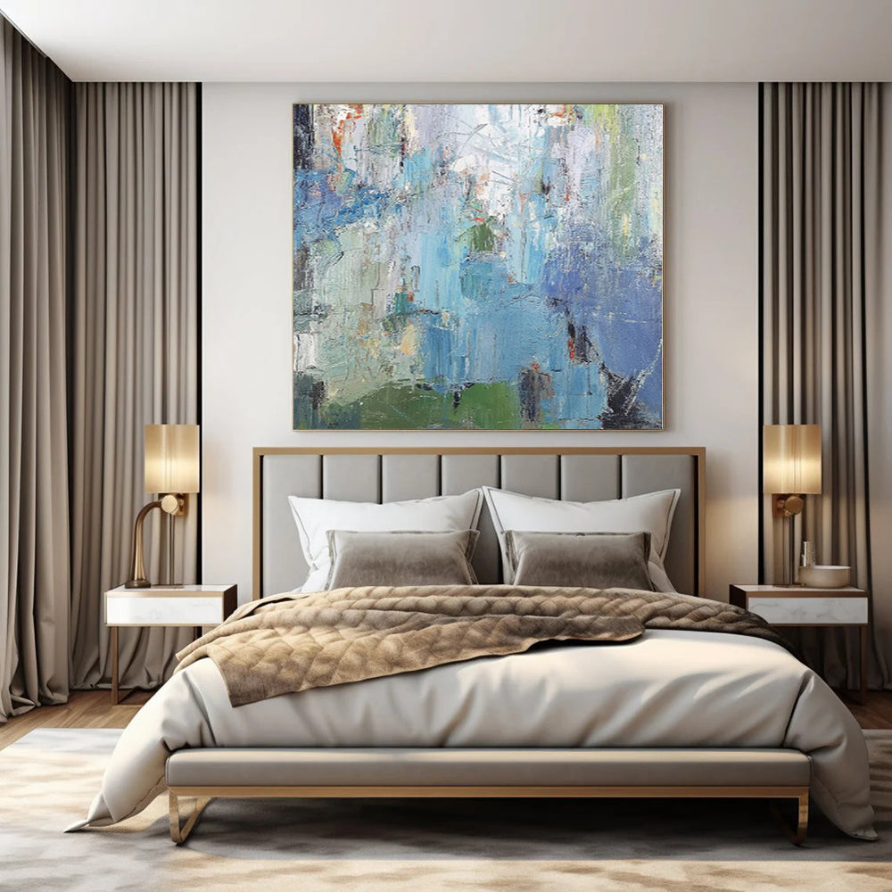 “Blue - Hued Abstract Layers” Impressionistic Acrylic Art CT0176