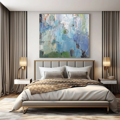 “Blue - Hued Abstract Layers” Impressionistic Acrylic Art CT0176
