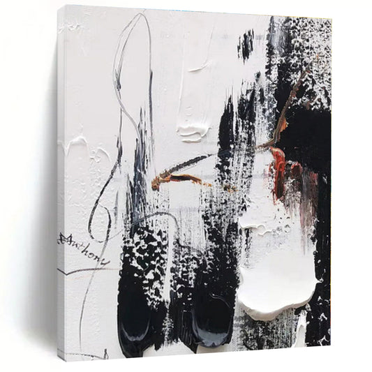 “Black - White - Red Textured Abstraction” - Abstract Expressionist Art CT0495