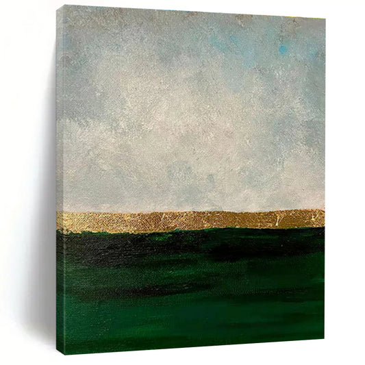 “Gold - Green - Grey Sea Horizon”，Minimalist Seascape Art CT0644