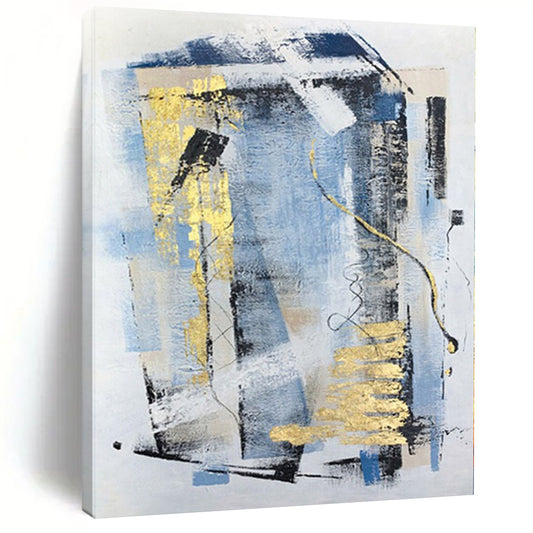 “Blue - Gold Geometric Abstraction” Abstract Acrylic Art CT0311