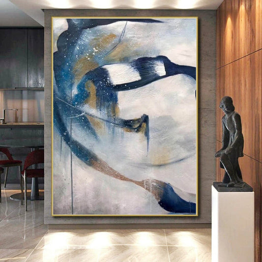 “Swirling Blue - Gold Abstract Flows” Abstract Acrylic Art CT0312