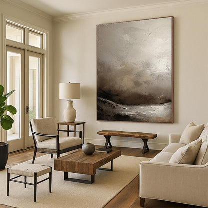 “Misty Monochrome Landscape”，Abstract Atmospheric Oil Painting CT0550