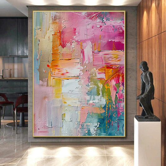 “Vibrant Pink Palette” - Abstract Painting with Pink, Orange, Blue, Green CT0089