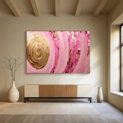 “Pink & Gold Spiral Dream” – Textured Abstract Acrylic Painting CT1707