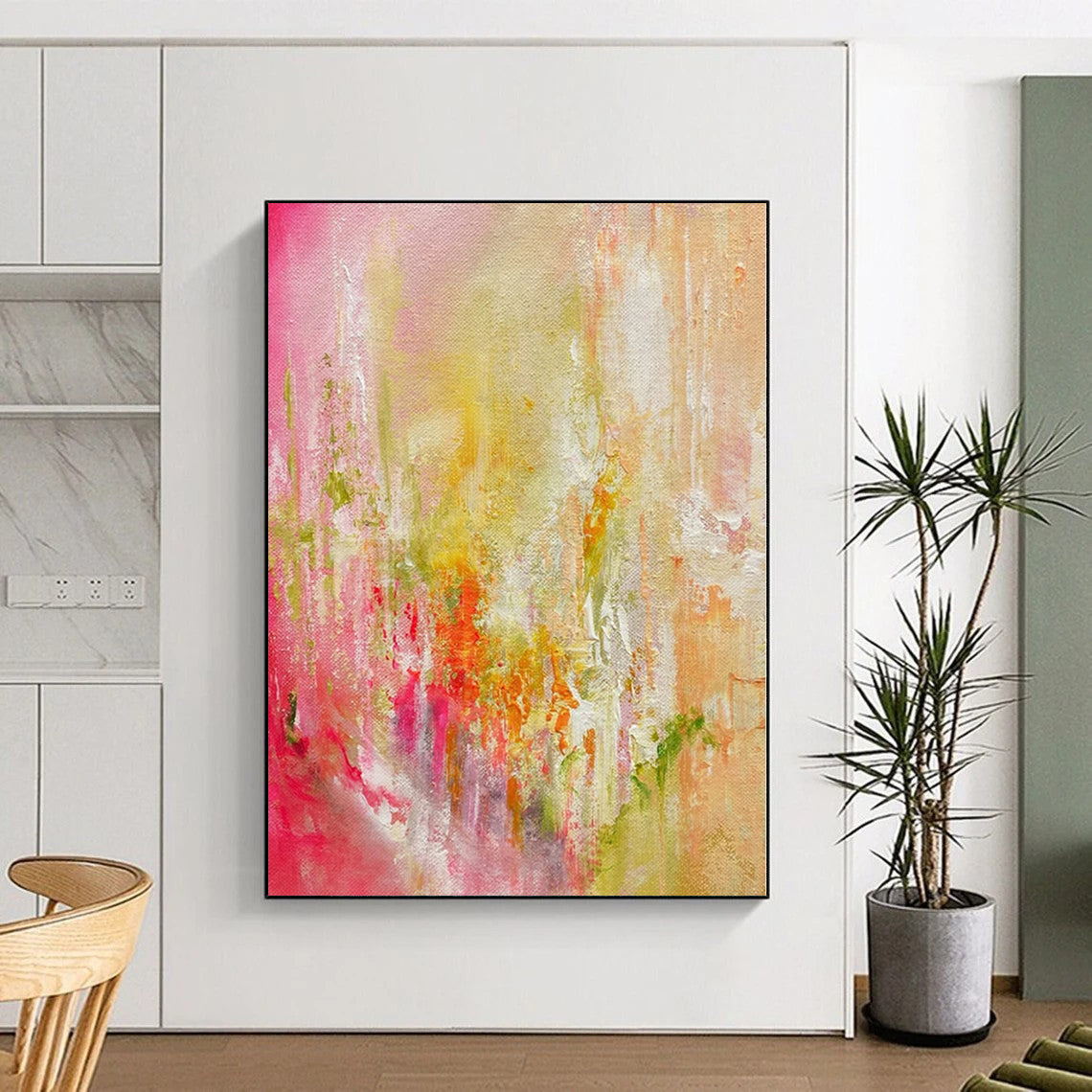“Pastel Dawn Burst” - Abstract Art with Pink, Yellow, Green, White CT0055