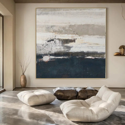 “Gray - Blue Textured Depth” Abstract Mixed - Media Art CT0131