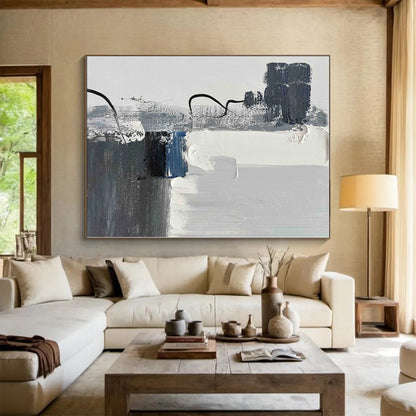 “Gray - Blue Abstract Composition” - Abstract Expressionist Art CT0491