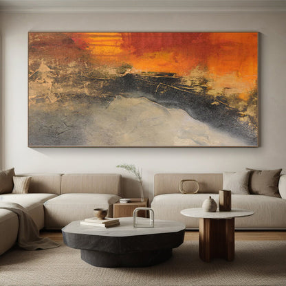 “Fiery Abstraction” - Abstract Painting with Orange, Red, Black, Gray CT0026