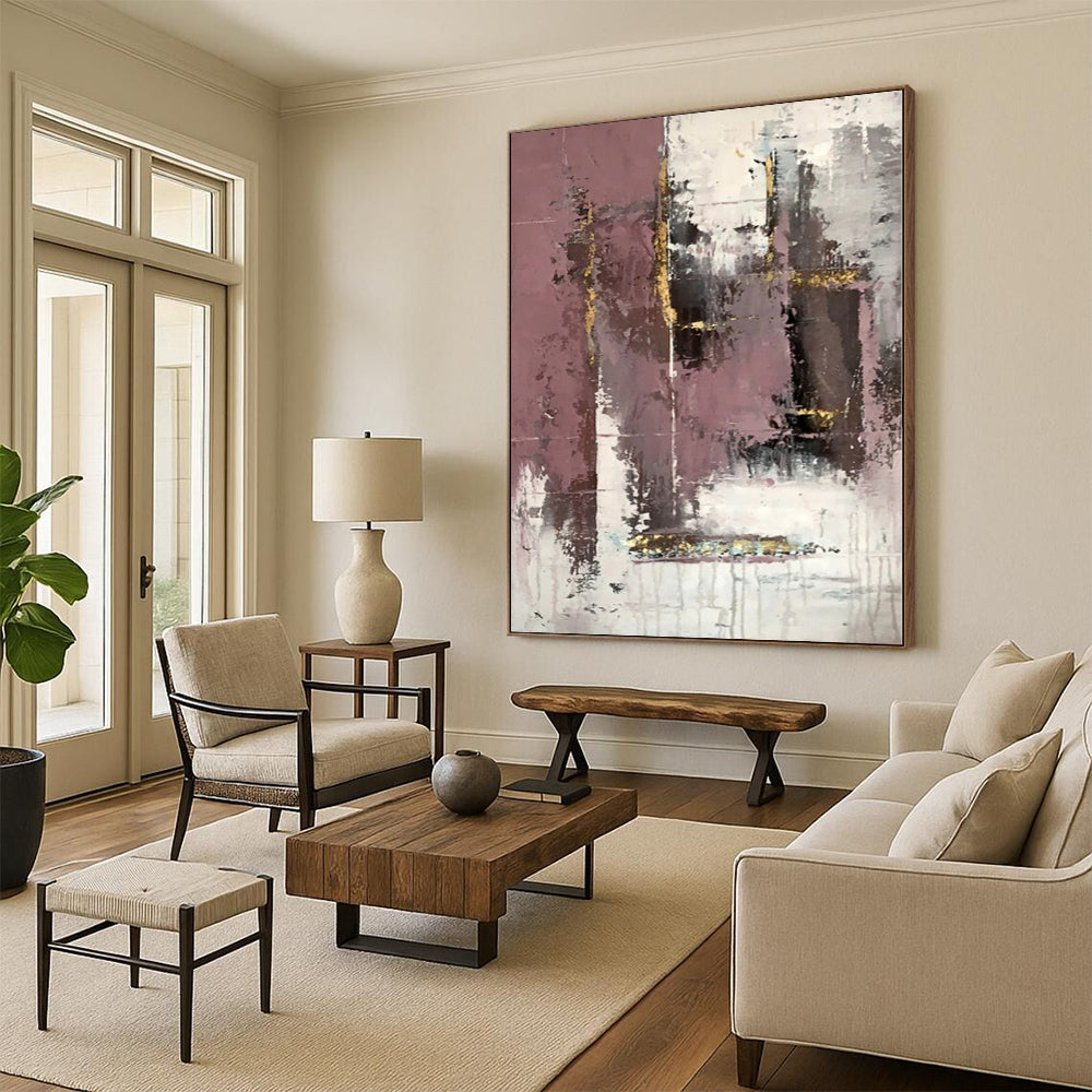 “Mauve and Gold Textured Abstract”，Textured Abstract Painting CT0366