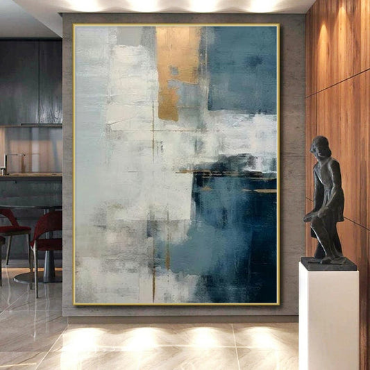 “Blue - Gray - Gold Abstract Layers” Abstract Acrylic Art CT0245
