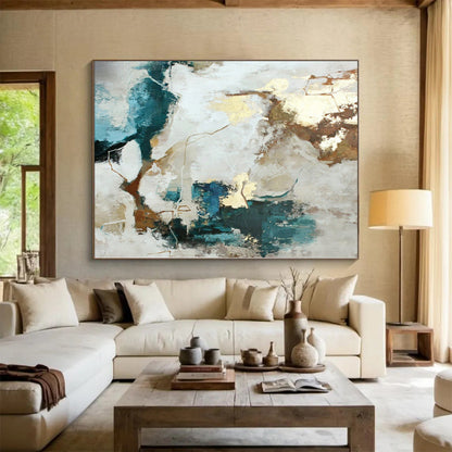“Blue - Gold - Neutral Abstract Fusion” Abstract Acrylic Art CT0258