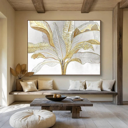 “Gilded Tropical Leaves” - Gold, silver, white; painted leaves with a metallic look CT1560