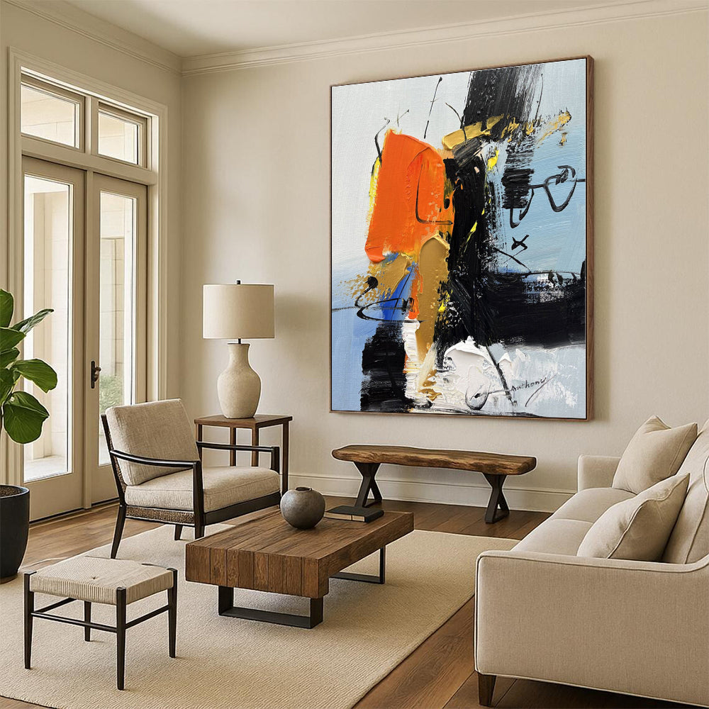 “Orange - Black Abstract Dynamism” - Abstract Expressionist Art CT0486