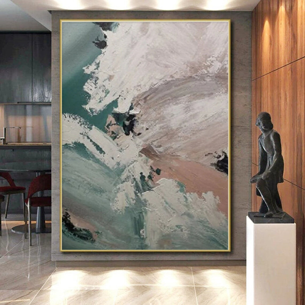 “Teal - White Abstract Fusion”，Abstract Expressionist Acrylic Painting CT0554