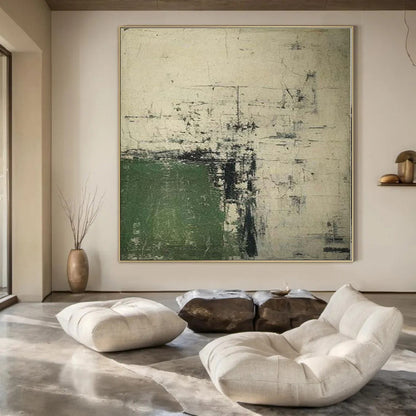 “Green and Gray Abstract Layers” Mixed - Media Art CT0168