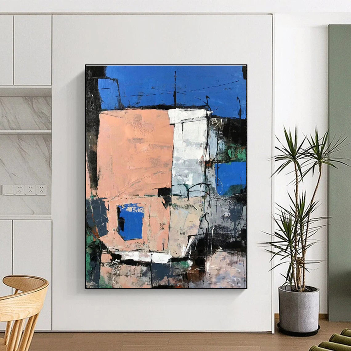 “Blue - Peach Urban Abstraction” - Abstract Cityscape Art CT0468