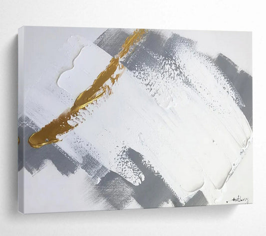 “Gilded Crossover” - White, gray, gold; thick gold streak across textured gray - white CT1568