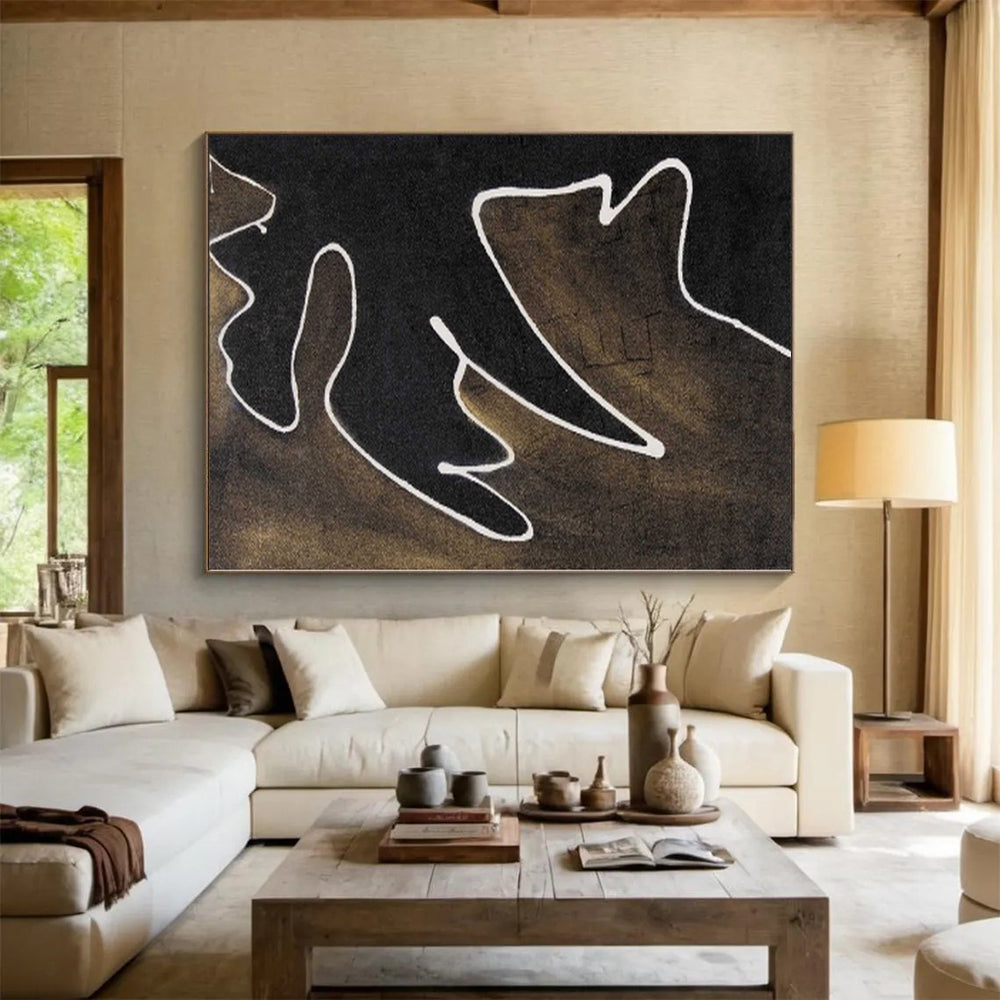 “White Line Dance” - Abstract Work with Black, Brown, White CT0070