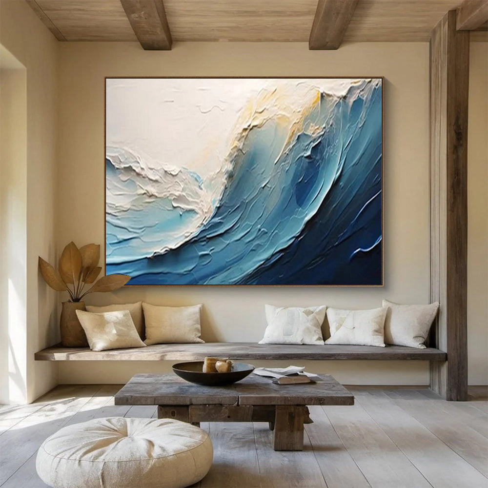 “Impasto Sea Wave” - Shades of blue, white, beige; thick - textured, impasto wave with a sense of movement CT1554